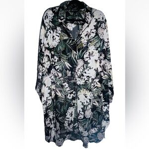 INC Floral Print Button Up Sheer Boho Long Sleeve Top Plus Size 3X
